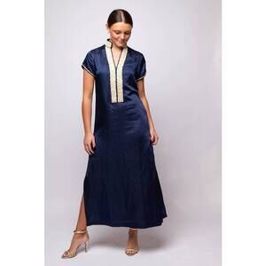NEW BELLA TU perfect pearl caftan dress in navy